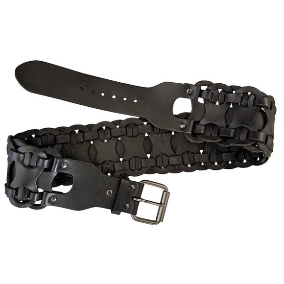 Equal Hands Explorer Allison Wide Statement Belt Black Leather Size Small - Picture 2 of 6